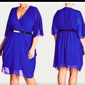 City Chic Cobalt Blue Draped Faux Wrap Dress